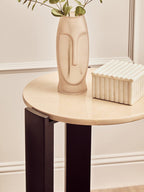 Cream Marble Top Round Side Table with Black Acacia Wood Legs, Palermo - Joe’s Haven