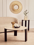 Cream Marble Top Round Side Table with Black Acacia Wood Legs, Palermo - Joe’s Haven