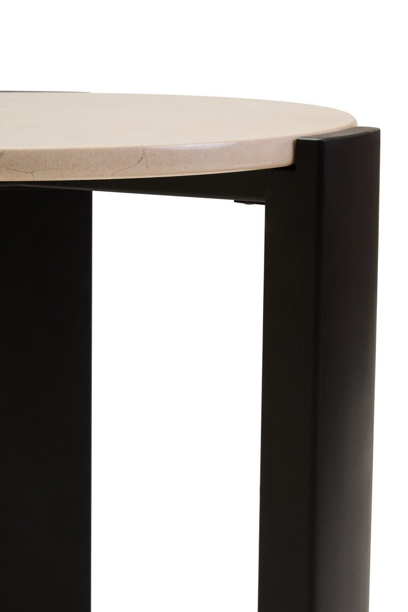 Cream Marble Top Round Side Table with Black Acacia Wood Legs, Palermo - Joe’s Haven