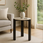Cream Marble Top Round Side Table with Black Acacia Wood Legs, Palermo - Joe’s Haven