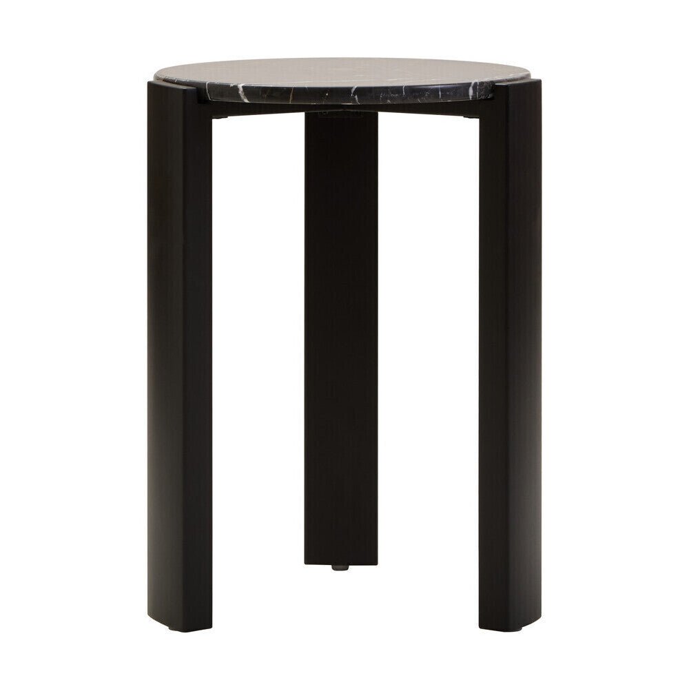 Black Marble Top Round Side Table with Black Acacia Wood Legs, Palermo - Joe’s Haven