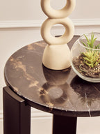 Black Marble Top Round Side Table with Black Acacia Wood Legs, Palermo - Joe’s Haven