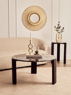 Black Marble Top Round Side Table with Black Acacia Wood Legs, Palermo - Joe’s Haven