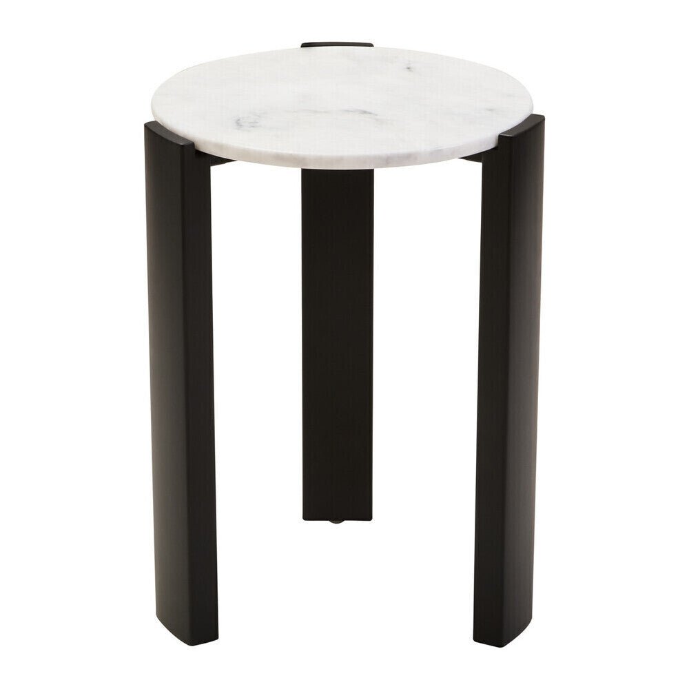 White Marble Top Round Side Table with Black Acacia Wood Legs, Palermo - Joe’s Haven