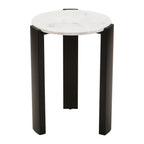White Marble Top Round Side Table with Black Acacia Wood Legs, Palermo - Joe’s Haven