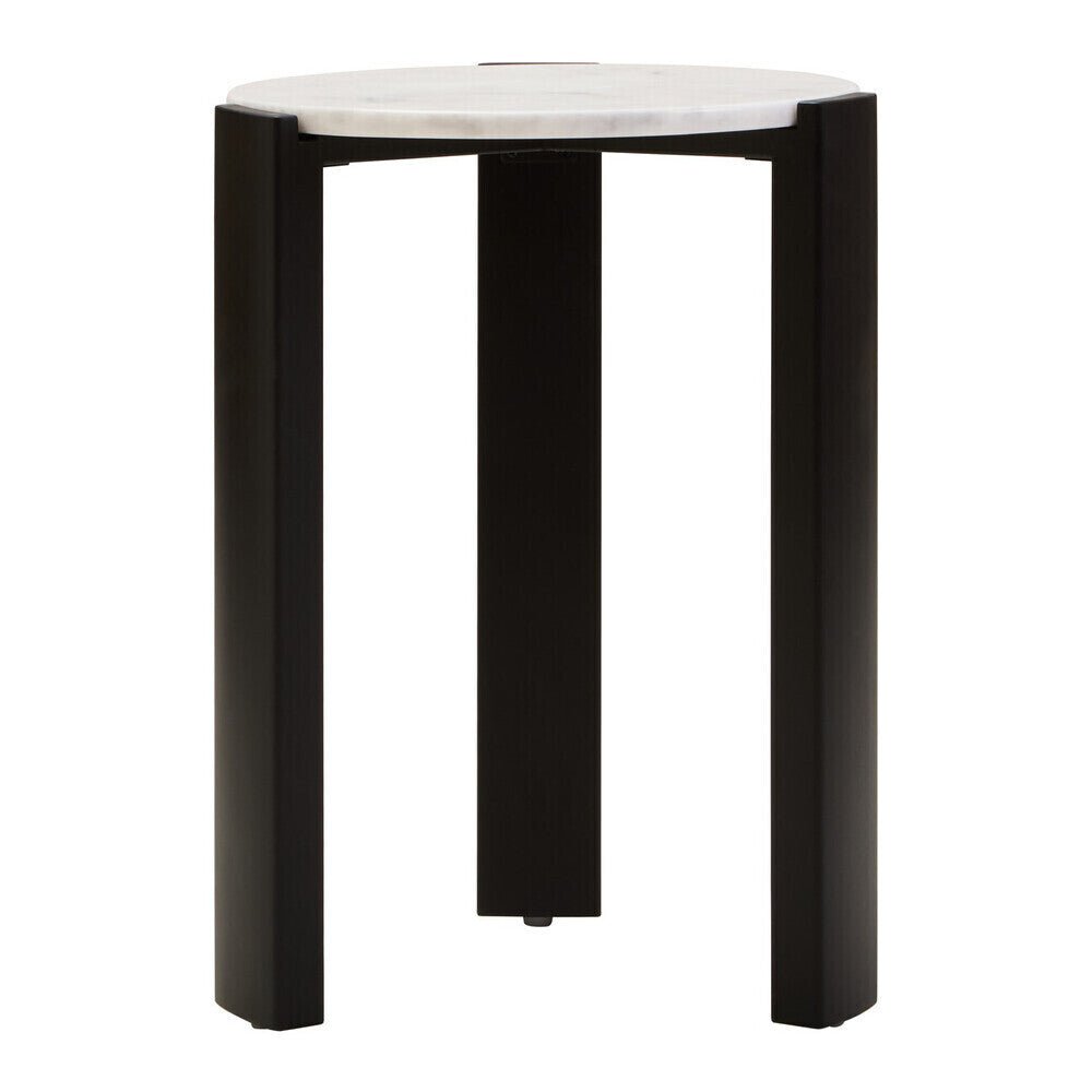 White Marble Top Round Side Table with Black Acacia Wood Legs, Palermo - Joe’s Haven