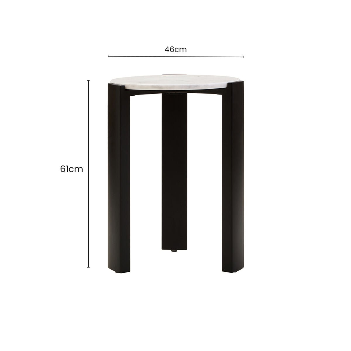 White Marble Top Round Side Table with Black Acacia Wood Legs, Palermo - Joe’s Haven