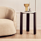 White Marble Top Round Side Table with Black Acacia Wood Legs, Palermo - Joe’s Haven