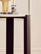 White Marble Top Round Side Table with Black Acacia Wood Legs, Palermo - Joe’s Haven