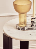 White Marble Top Round Side Table with Black Acacia Wood Legs, Palermo - Joe’s Haven