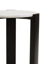 White Marble Top Round Side Table with Black Acacia Wood Legs, Palermo - Joe’s Haven