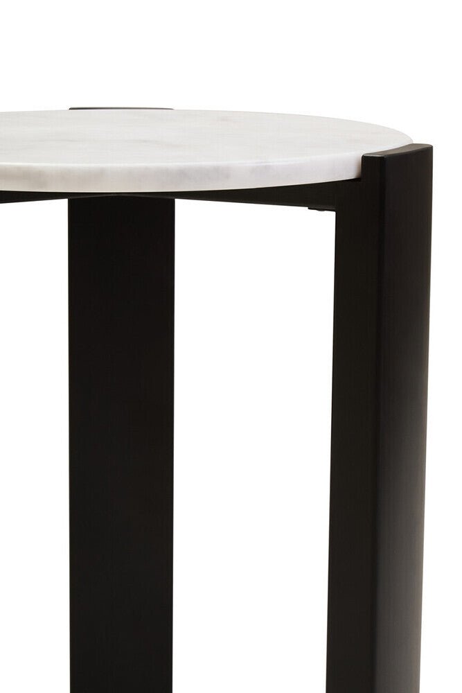 White Marble Top Round Side Table with Black Acacia Wood Legs, Palermo - Joe’s Haven