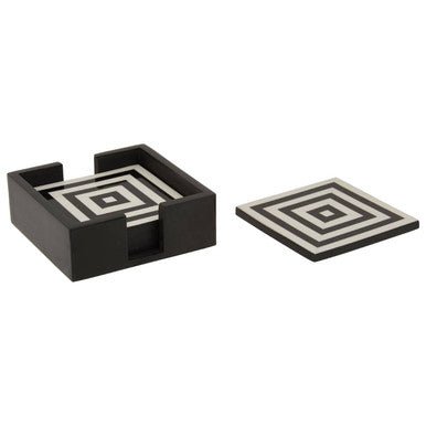 Donato Set of 4 Black and White Stripe Coasters with Holder - Joe’s Haven