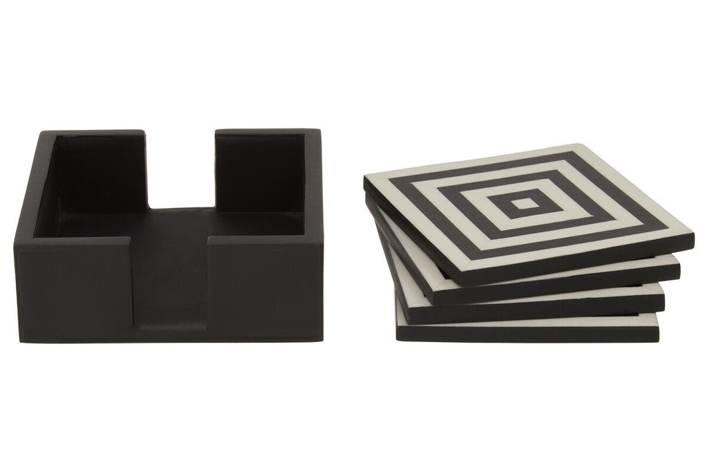 Donato Set of 4 Black and White Stripe Coasters with Holder - Joe’s Haven