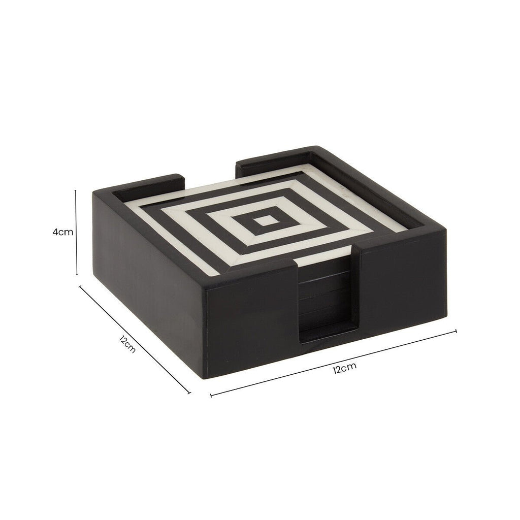 Donato Set of 4 Black and White Stripe Coasters with Holder - Joe’s Haven