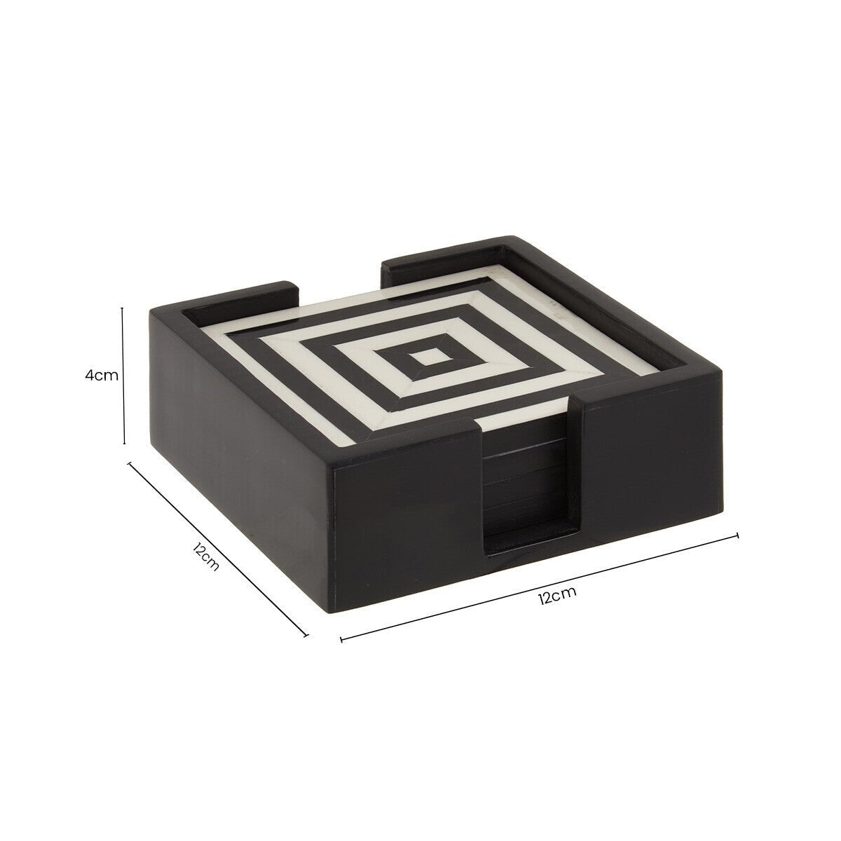 Donato Set of 4 Black and White Stripe Coasters with Holder - Joe’s Haven