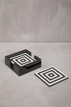Donato Set of 4 Black and White Stripe Coasters with Holder - Joe’s Haven