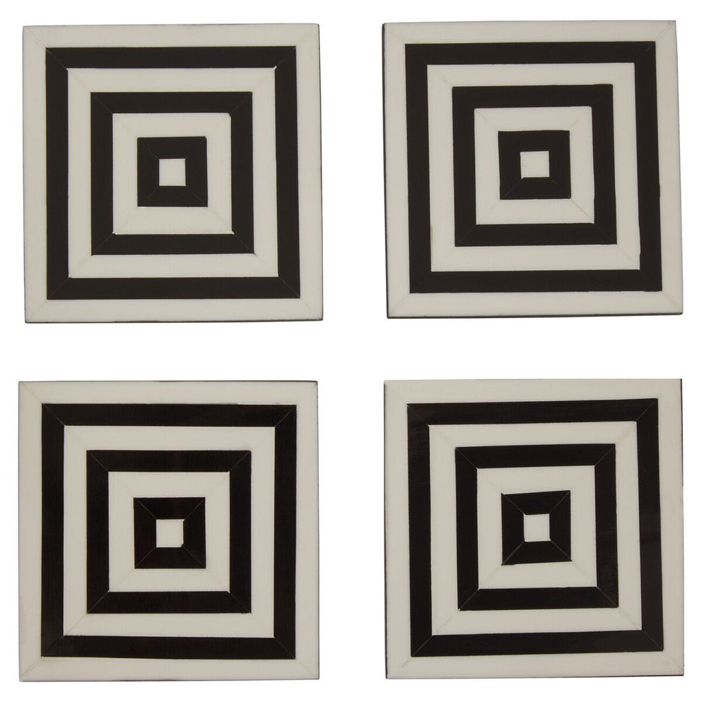 Donato Set of 4 Black and White Stripe Coasters with Holder - Joe’s Haven