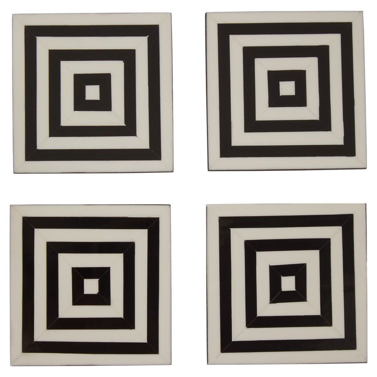 Donato Set of 4 Black and White Stripe Coasters with Holder - Joe’s Haven