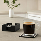 Donato Set of 4 Black and White Stripe Coasters with Holder - Joe’s Haven