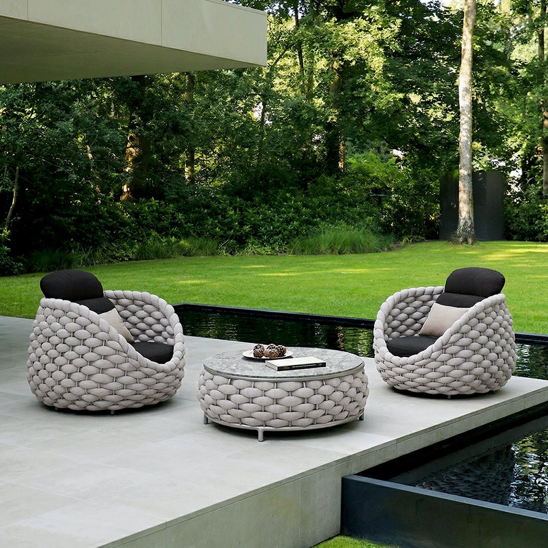 Marbella Textilene Rope Woven Outdoor Sofa Set, Grey - Joe’s Haven