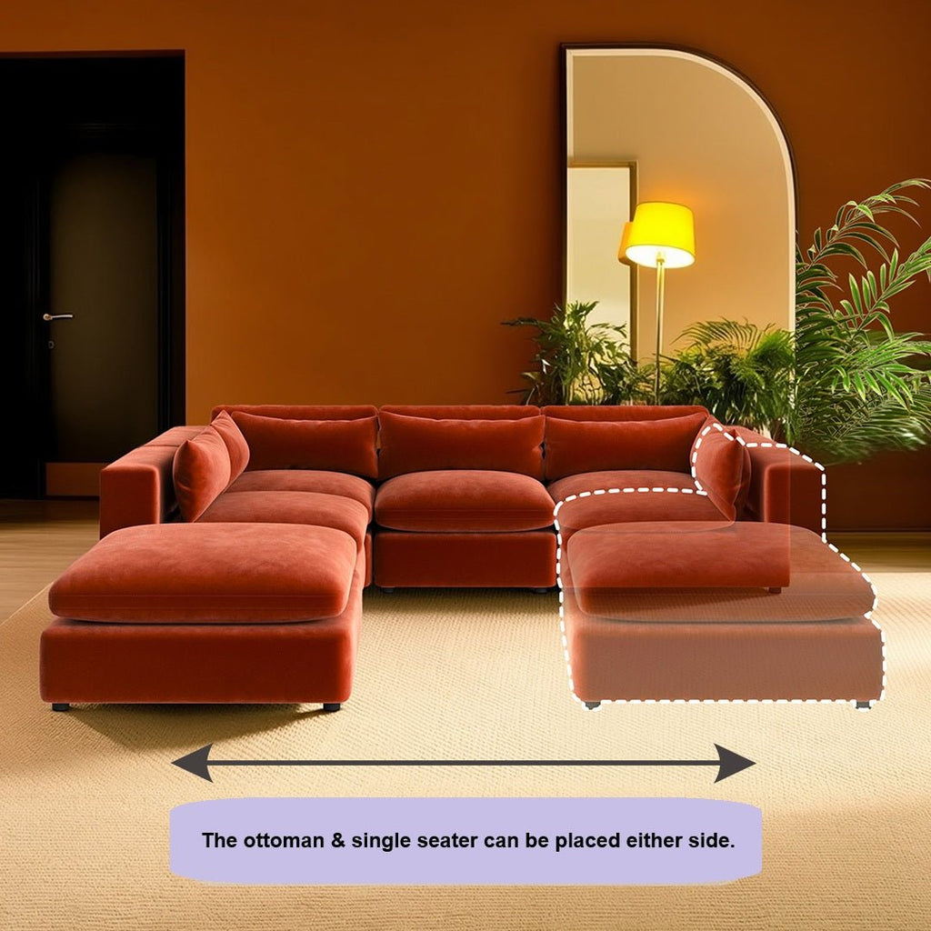 Ranjan Three Seater Corner Sofa, Red Velvet - Joe’s Haven