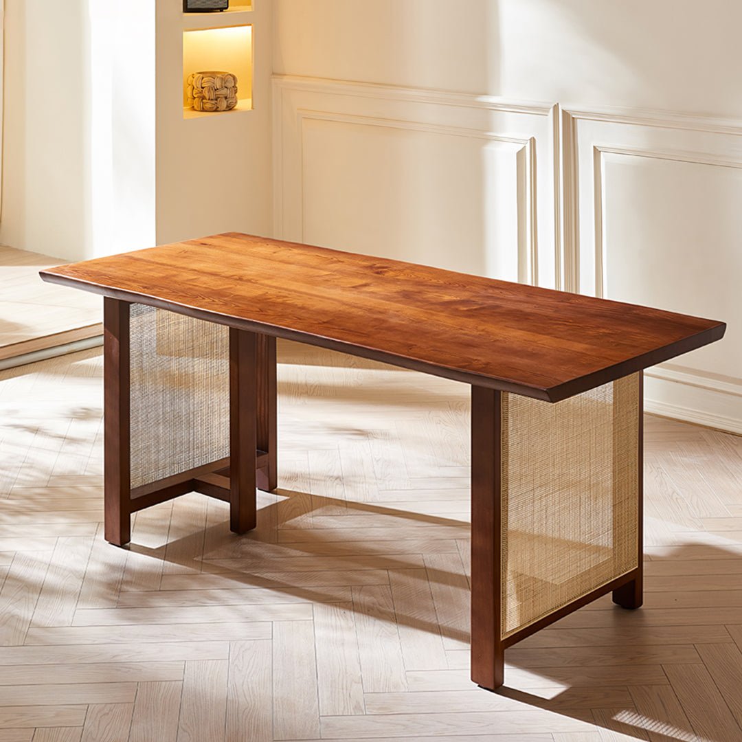 Fuchs Dining Table, Solid Wood & Rattan, Dark Oak - Joe’s Haven