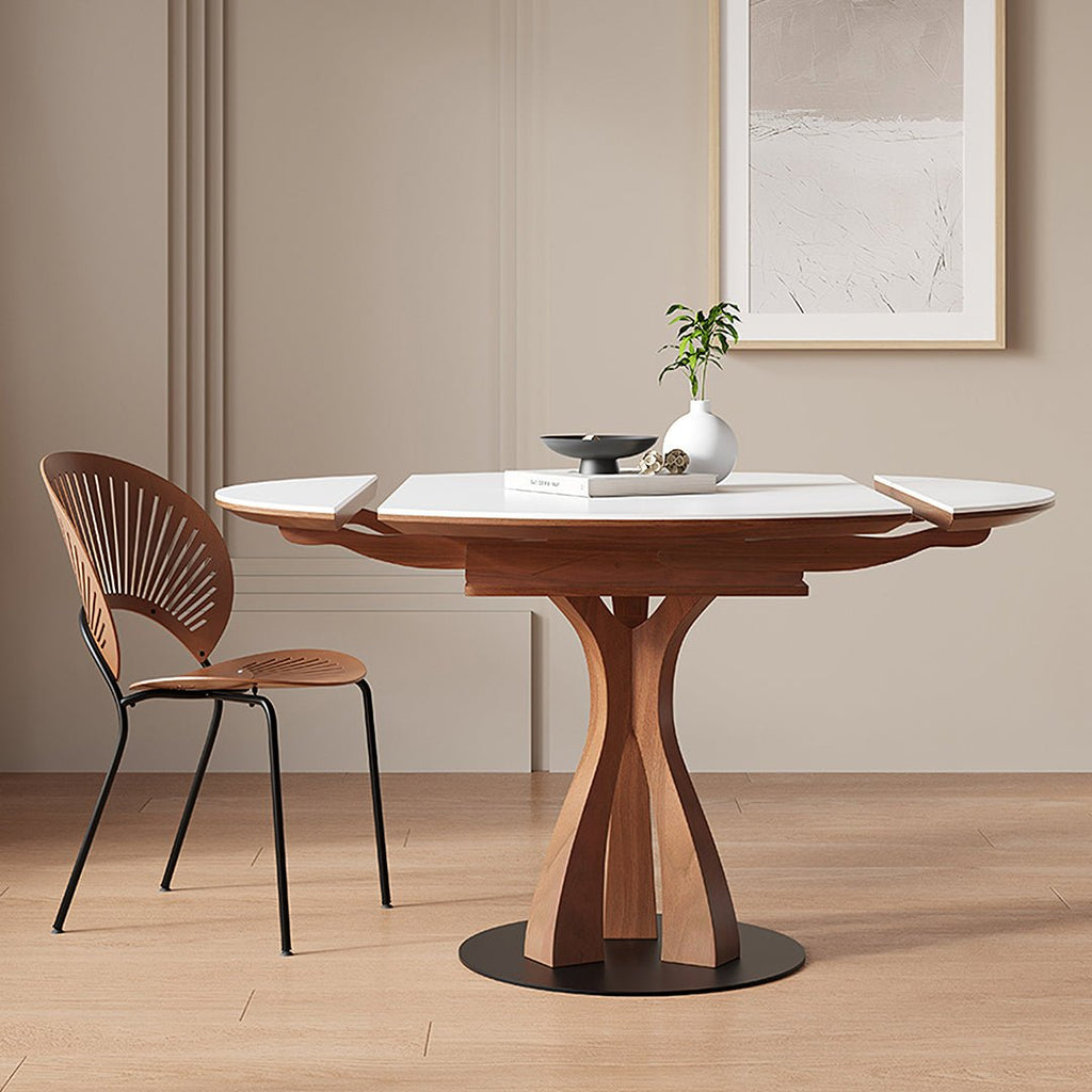Caruso Round Extending Dining Table, Sintered Stone, White - Joe’s Haven