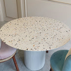 Cracky White Round Dining Table, Premium Terrazzo And Wood Base - Joe’s Haven