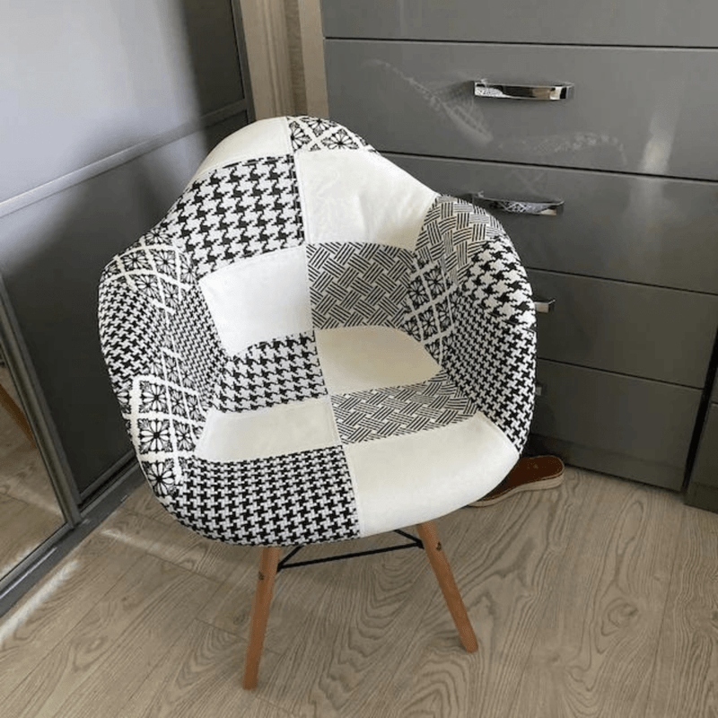 5PCs Dining Set - a White Halo Dining Table & Set of 4 Black/White Patchwork Accent Chairs - Joe’s Haven