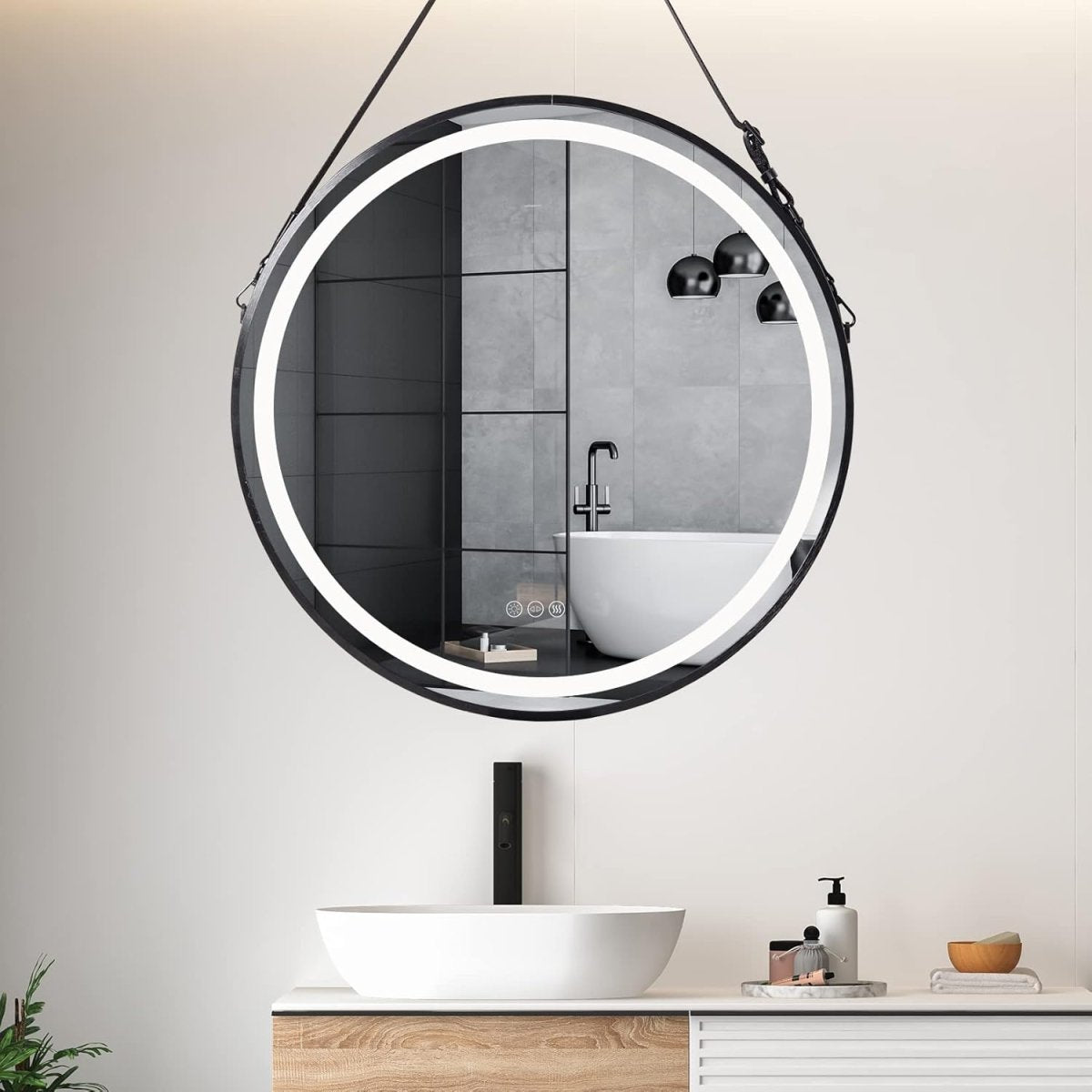 LUVODI 800x800mm Round LED Bathroom Mirror, Black Frame, Anti - Fog, Touch Sensor - Joe’s Haven