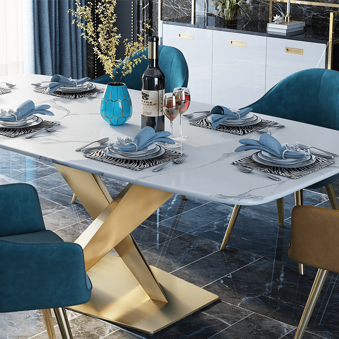 LUCI Dining Table, Marble And Gold Metal - Joe’s Haven