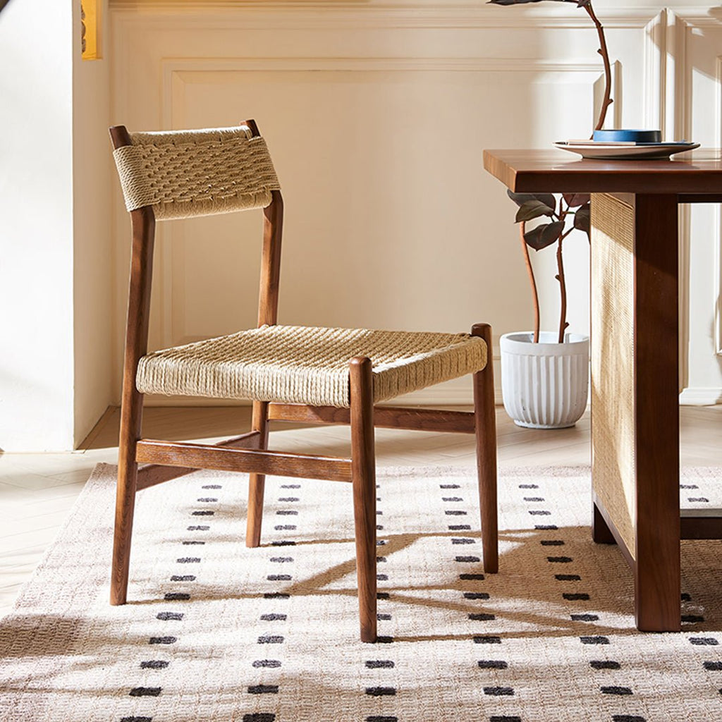 Fuchs Dining Table, Solid Wood & Rattan, Dark Oak - Joe’s Haven