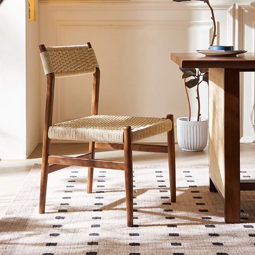 Fuchs Dining Table, Solid Wood & Rattan, Dark Oak - Joe’s Haven
