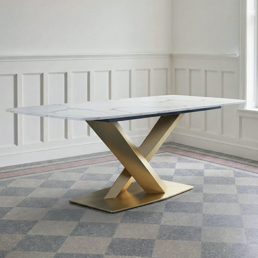 LUCI Dining Table, Marble And Gold Metal - Joe’s Haven