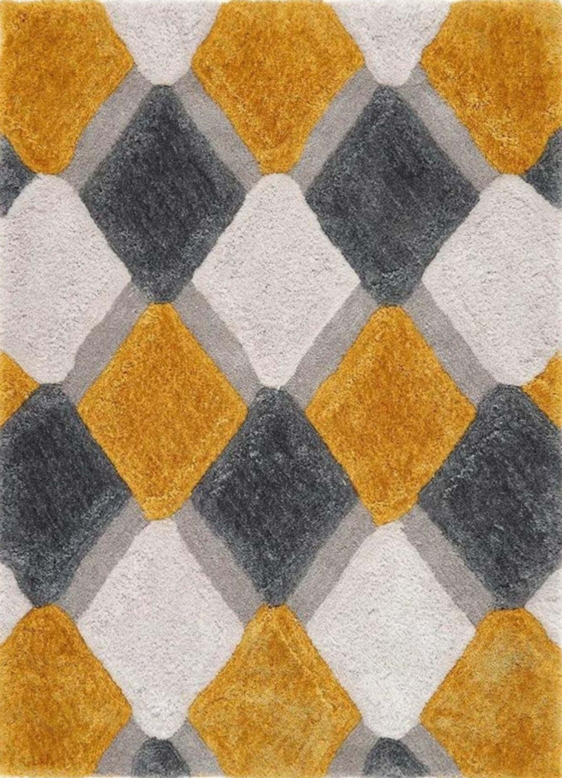 3D Ochre Geometric Shaggy Rug - Joe’s Haven