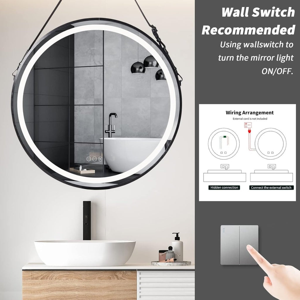 LUVODI 800x800mm Round LED Bathroom Mirror, Black Frame, Anti - Fog, Touch Sensor - Joe’s Haven