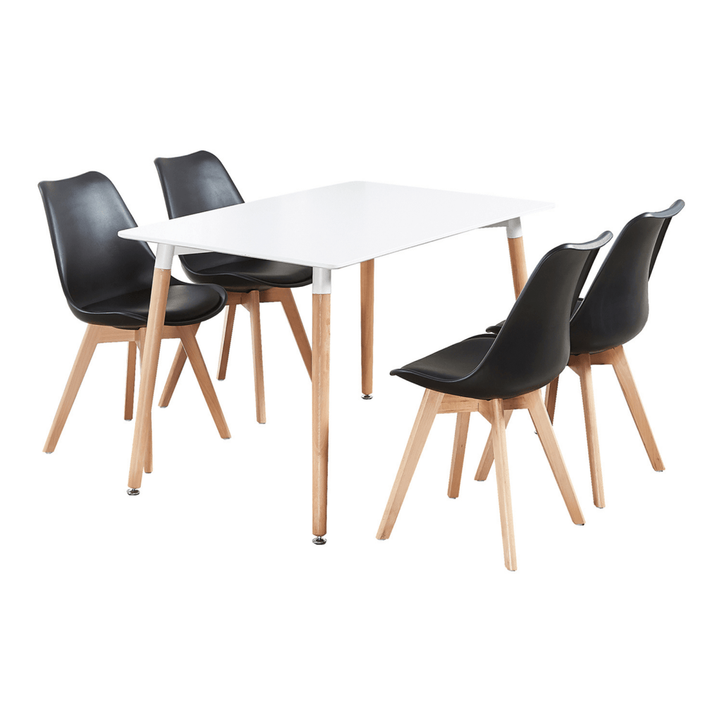 5PCs Dining Set - a White Halo Dining Table & Set of 4 Lorenzo Tulip Dining Chairs with Padded Seat - Joe’s Haven