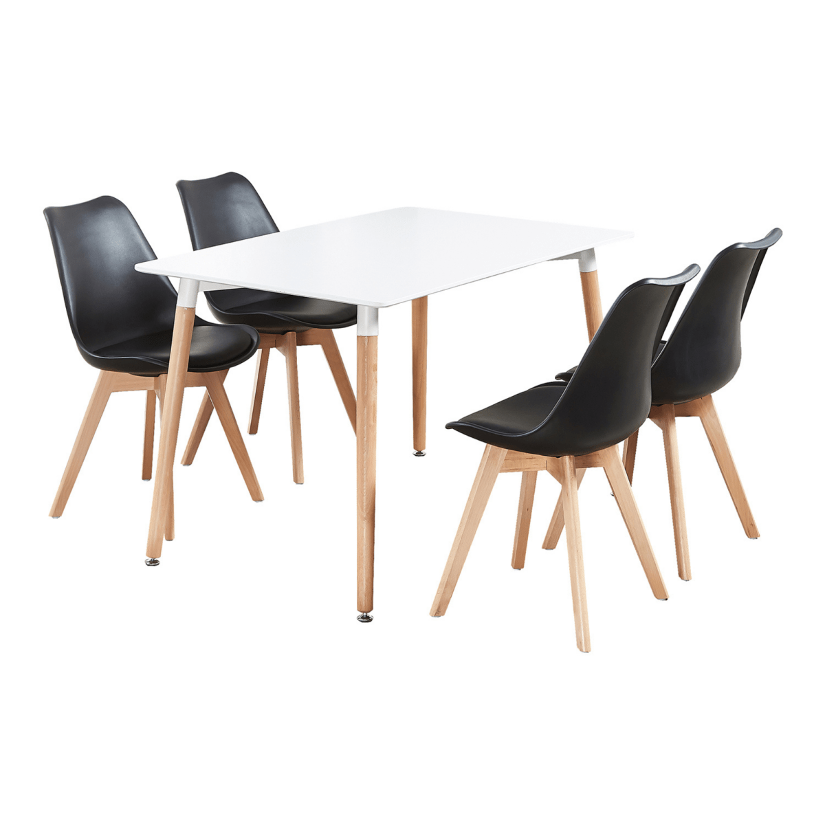 5PCs Dining Set - a White Halo Dining Table & Set of 4 Lorenzo Tulip Dining Chairs with Padded Seat - Joe’s Haven