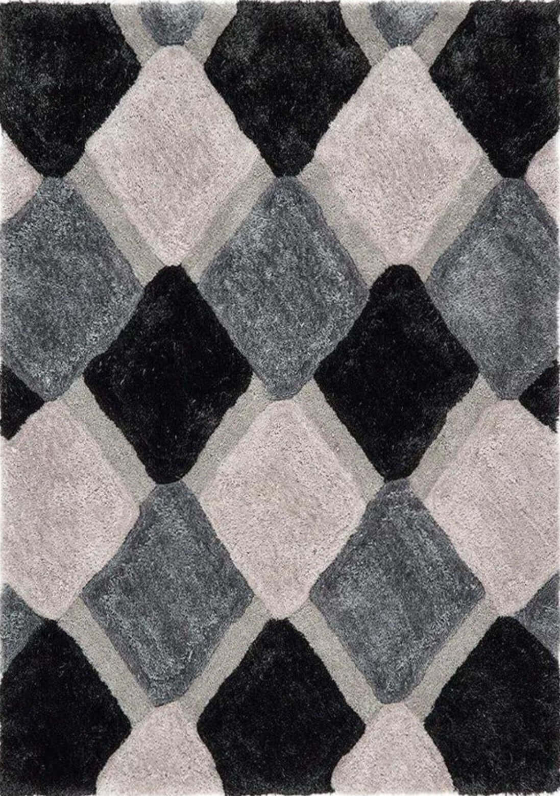 3D Grey Geometric Shaggy Rug - Joe’s Haven
