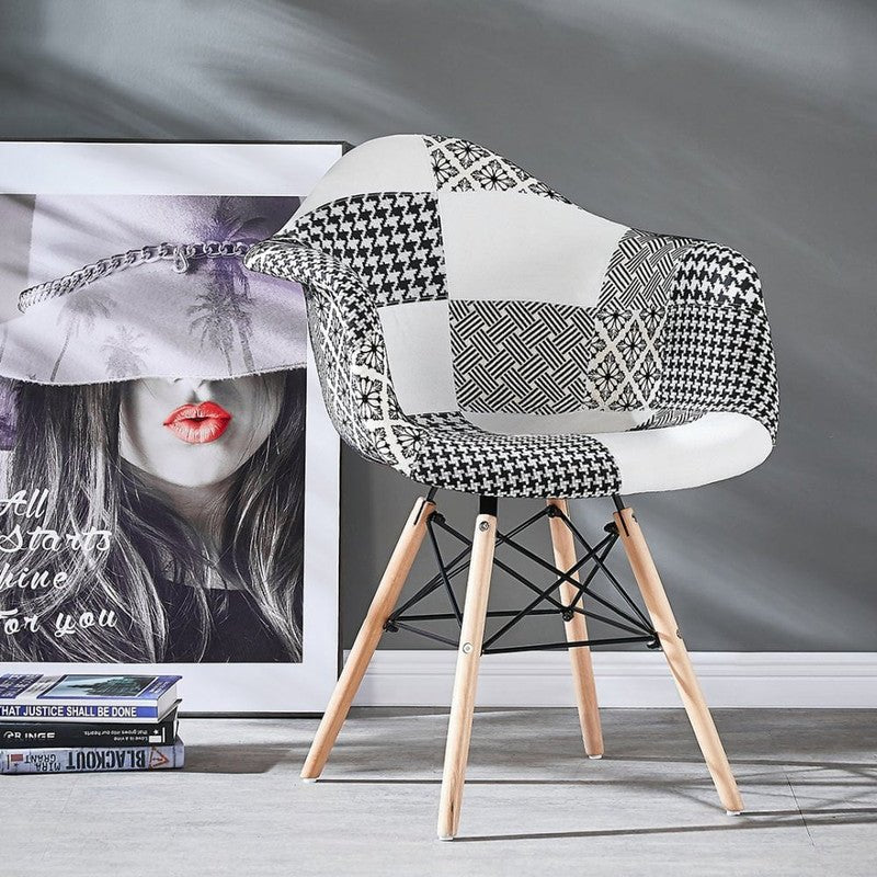 5PCs Dining Set - a White Halo Dining Table & Set of 4 Black/White Patchwork Accent Chairs - Joe’s Haven