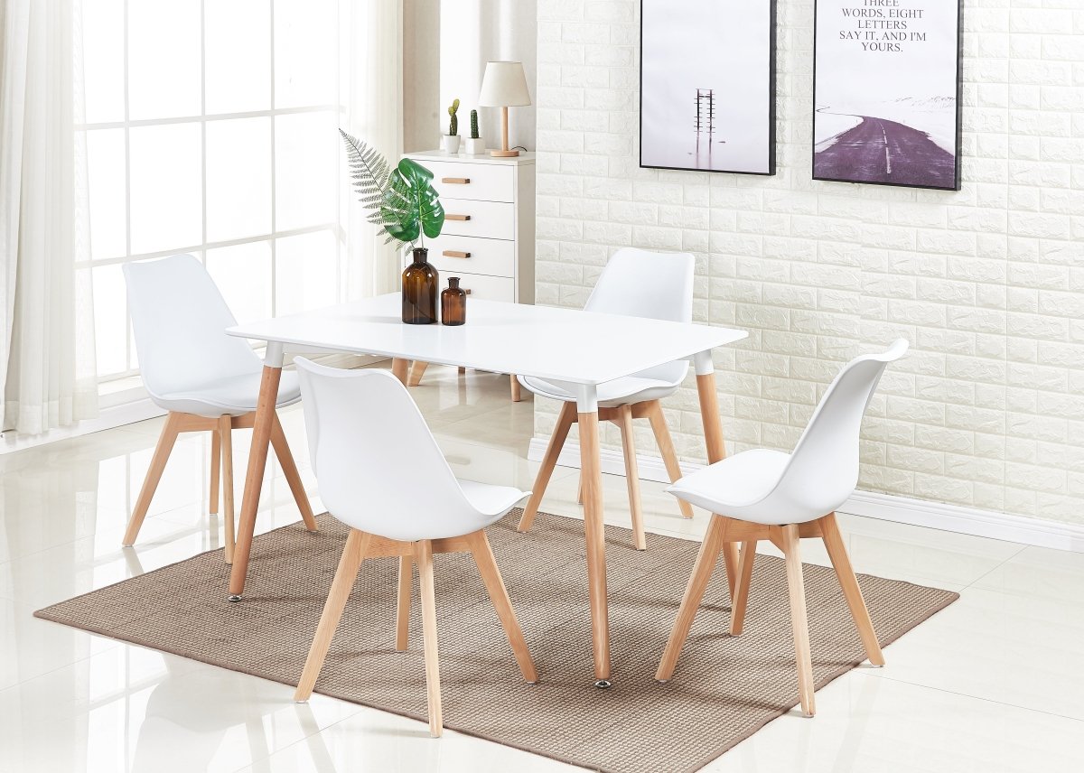 5PCs Dining Set - a White Halo Dining Table & Set of 4 Lorenzo Tulip Dining Chairs with Padded Seat - Joe’s Haven