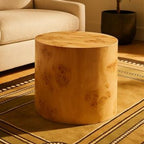 Natural Burl Wood Round Side Table with Drum Shape Design, Mota - Joe’s Haven
