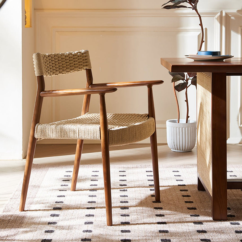 Fuchs Dining Table, Solid Wood & Rattan, Dark Oak - Joe’s Haven