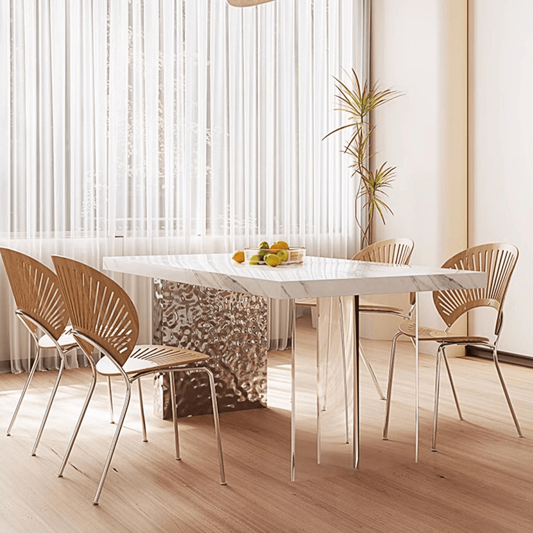 Madison Dining Table, White Sintered Stone & Acrylic - Joe’s Haven