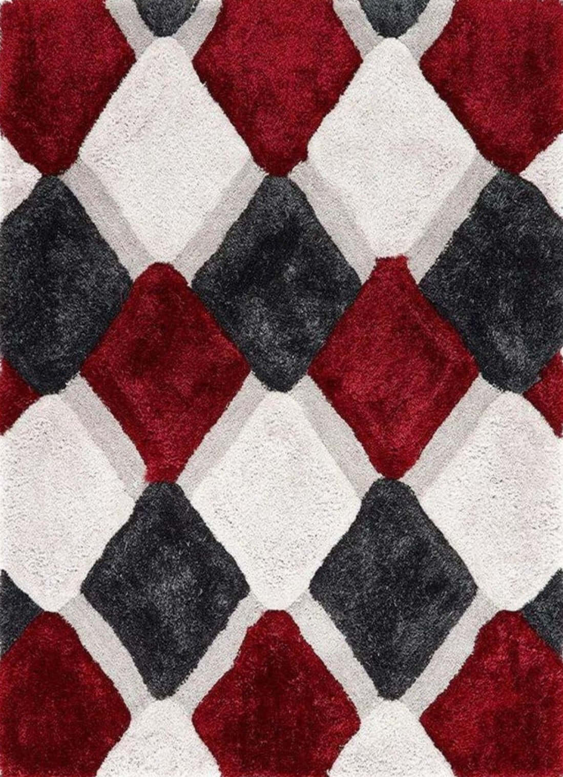 3D Red Geometric Shaggy Rug - Joe’s Haven