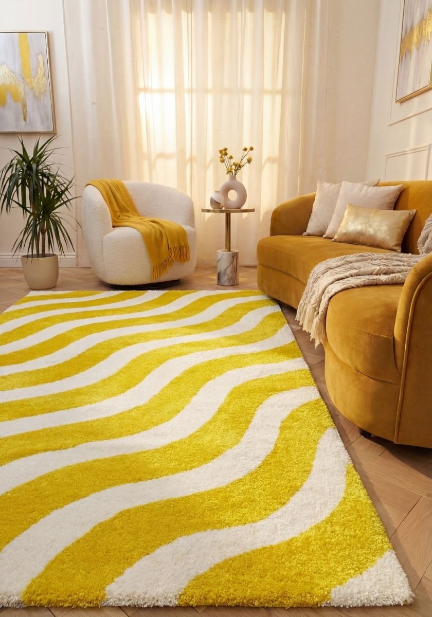 Joli Wave Yellow & White Rug - Joe’s Haven