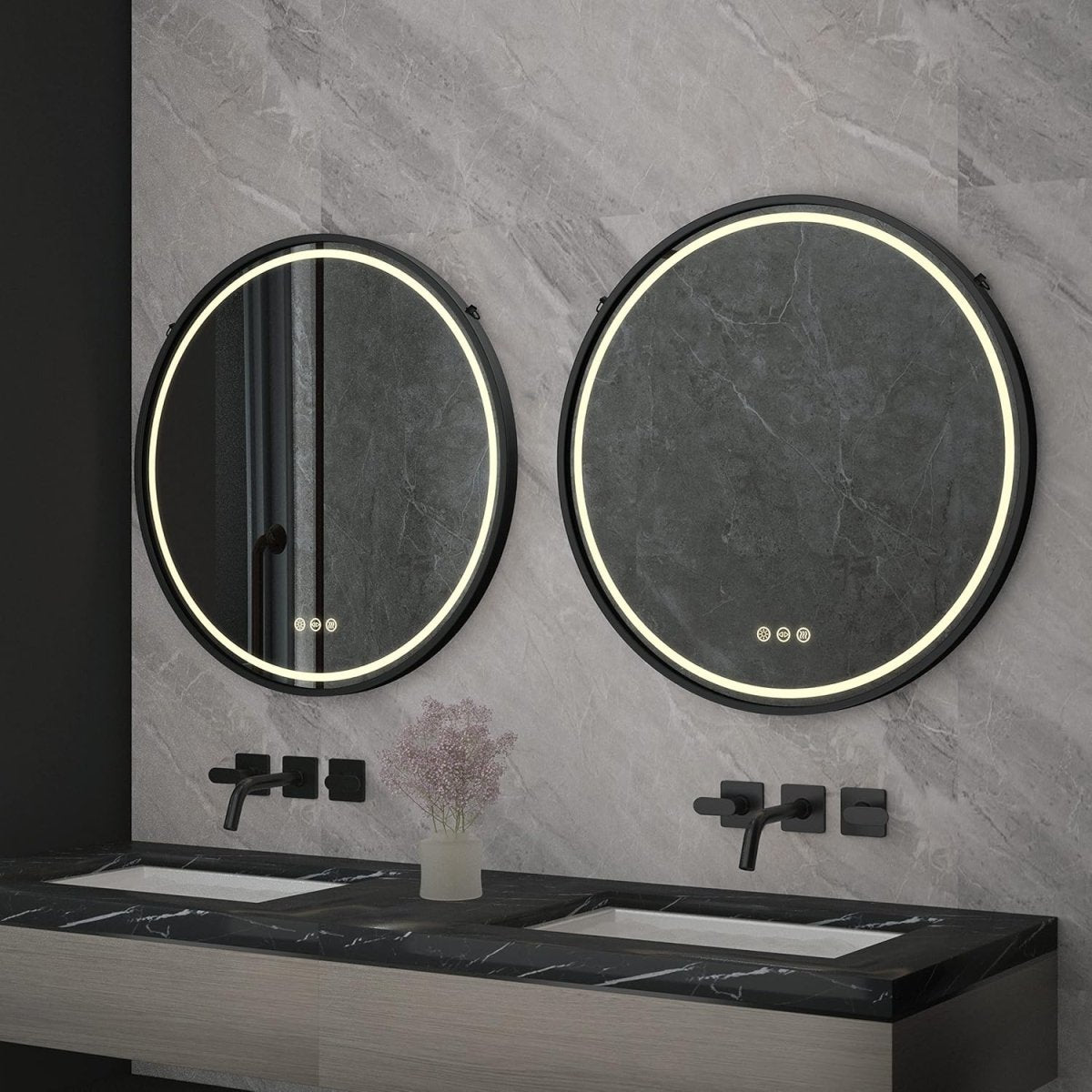 LUVODI 800x800mm Round LED Bathroom Mirror, Black Frame, Anti - Fog, Touch Sensor - Joe’s Haven
