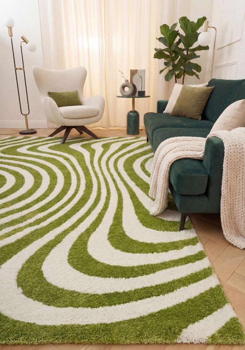 Joli Striped Green & White Rug - Joe’s Haven