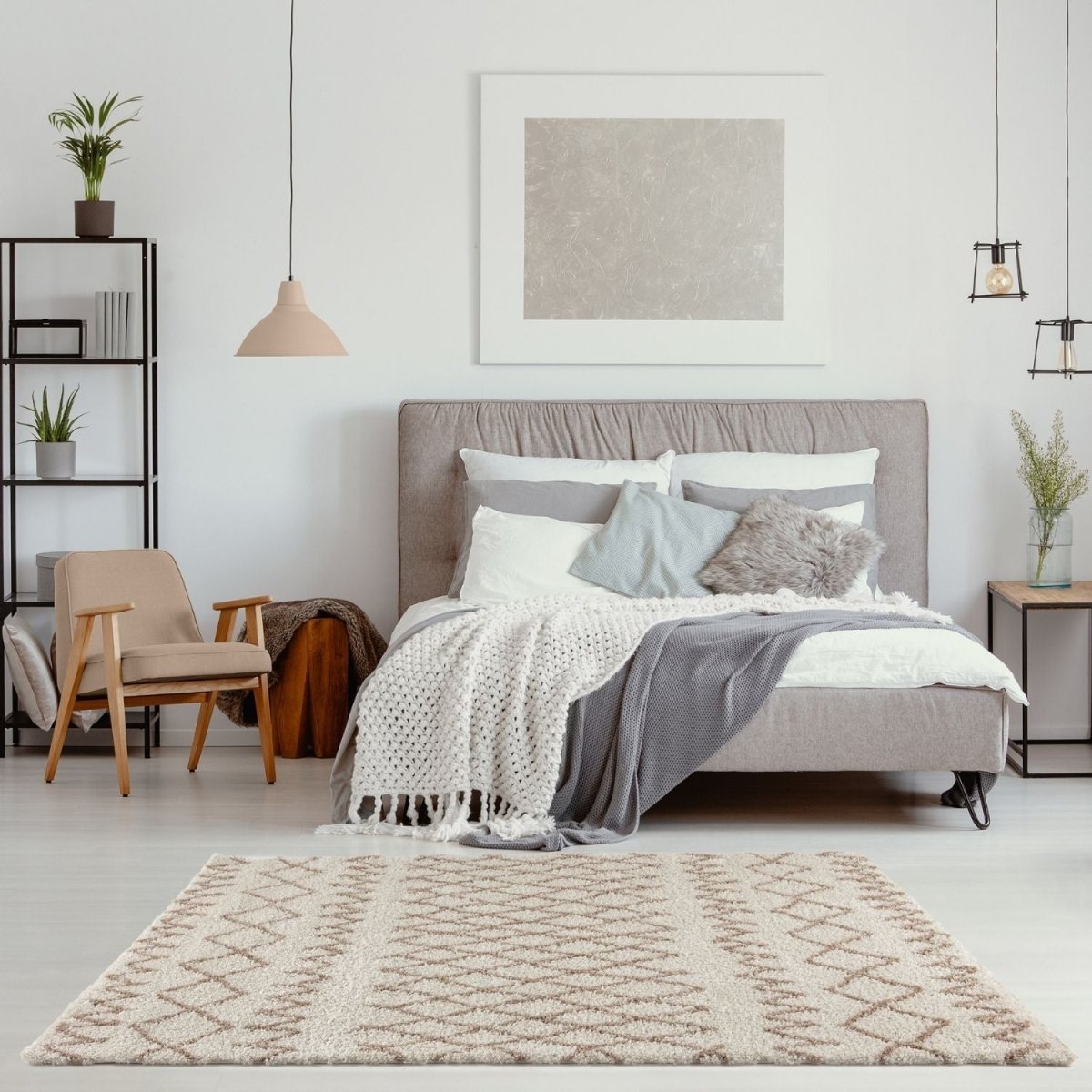 Moroccan Ivory Beige Shaggy Rug | 930 - Joe’s Haven